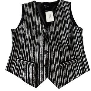 Insight New York Black & Silver Striped Vest Size 8 With Faux Pockets & Back Tie